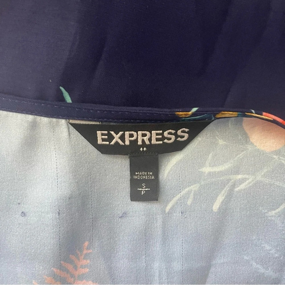Express Blue Multicolor Tropical Floral Print Zip Front Blouse Small Women’s - Picture 10 of 12